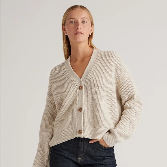 Quince 100% Cotton Fisherman Boxy Cropped Cardigan - Picture 1 of 5